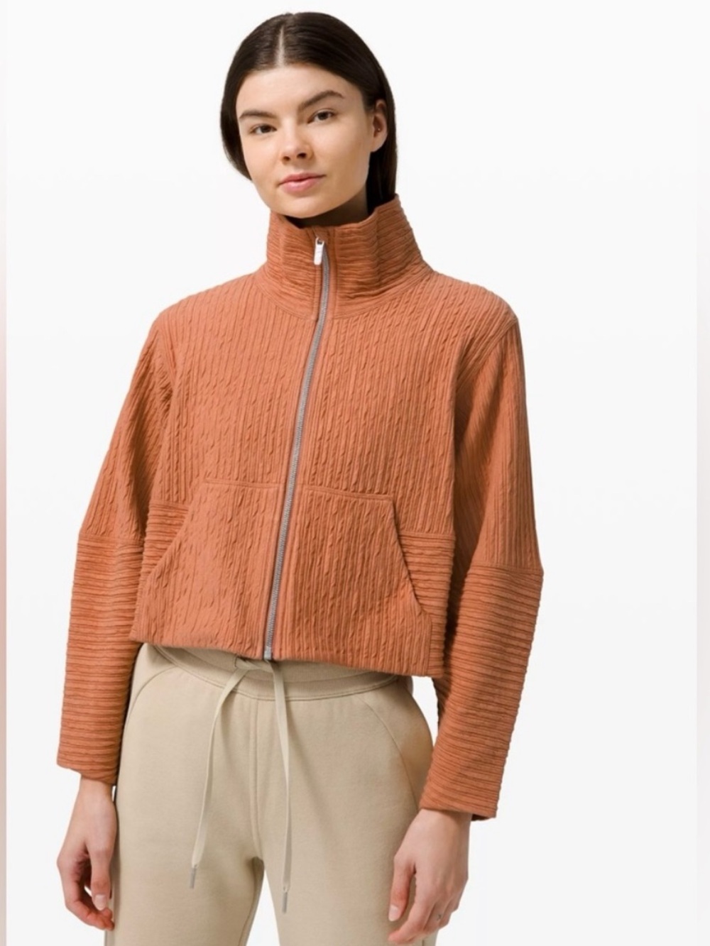lululemon athletica Cropped Textured Bomber Jacket — Rust
